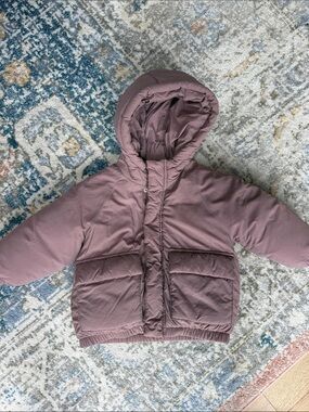 Zara Down Puffer Hooded Jacket in Mauve Pink